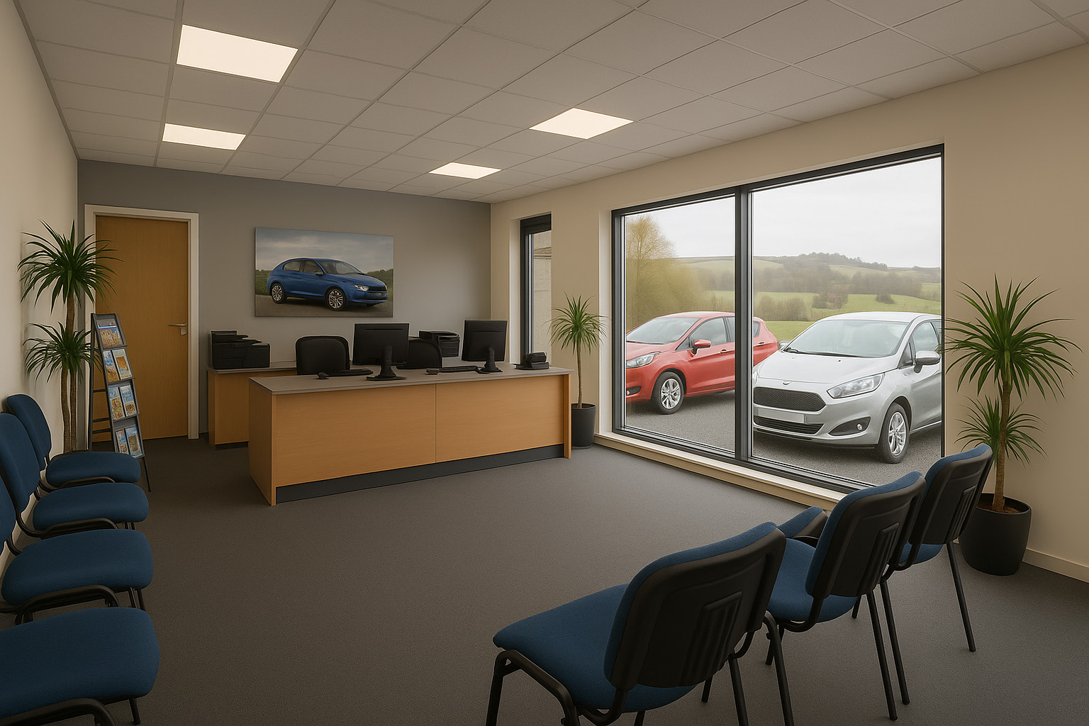 Mold Vehicle Rental Services office with rental cars visible